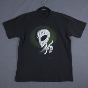 Vintage Fashion Victim Alien Shirt XL Black Short Sleeve Glow in the‎ Dark 1995